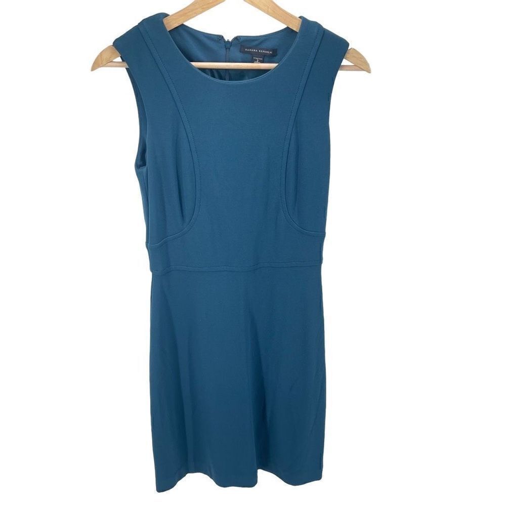 Banana Republic Womens Stretch Shift Dress Sleeveless Mini Zip Back Blue Size 2